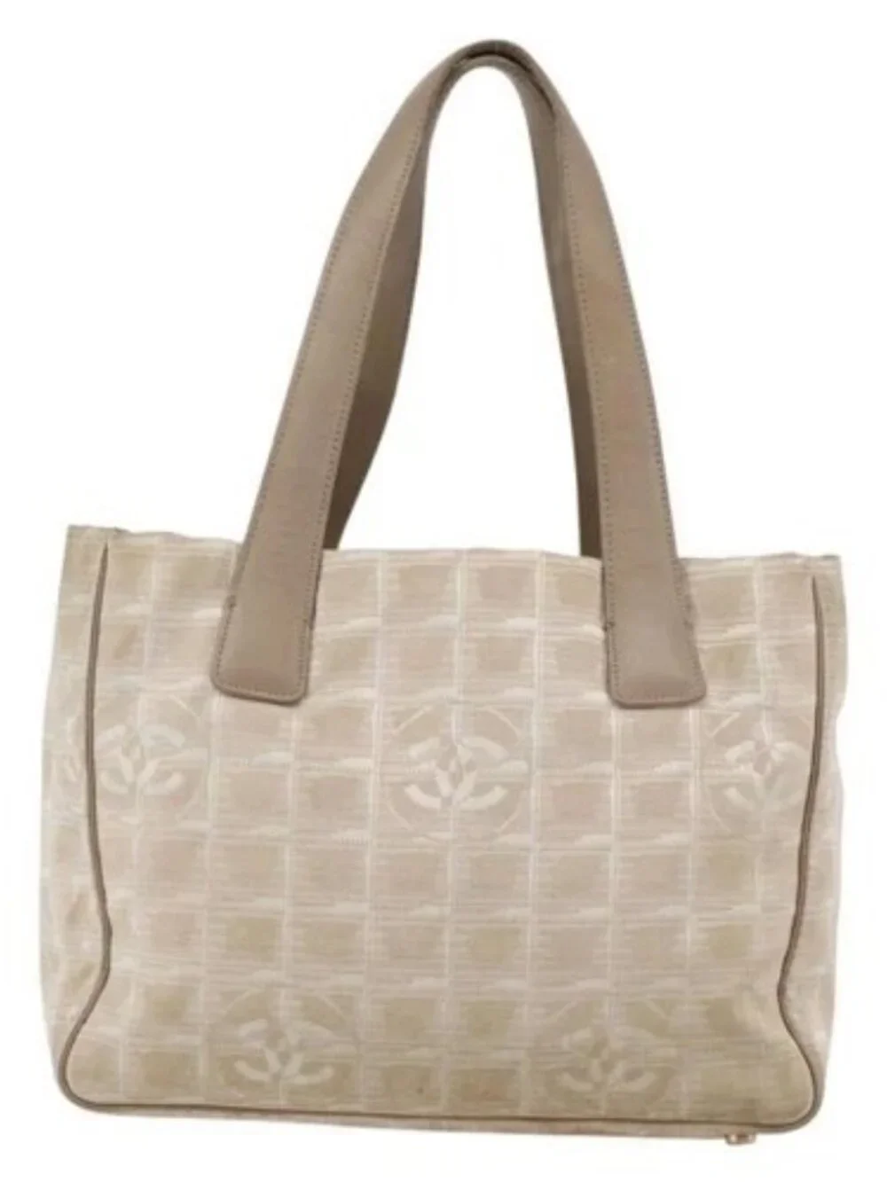 CHANEL New Travel Line Tote Bag Beige Gold CC Auth 145082
